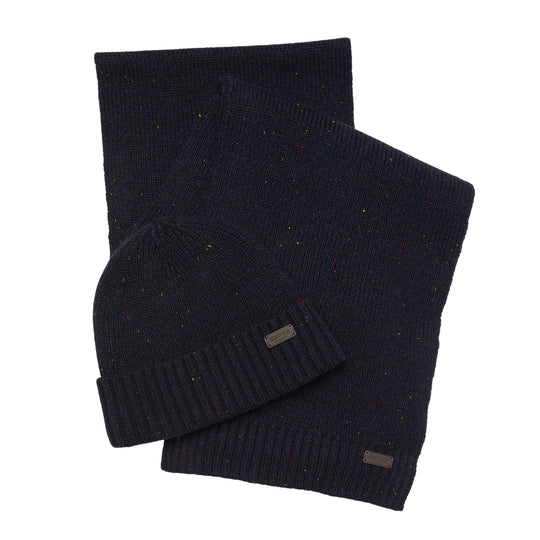 Set Regalo Barbour Cappello+Sciarpa Carlton Fleck Blu Navy