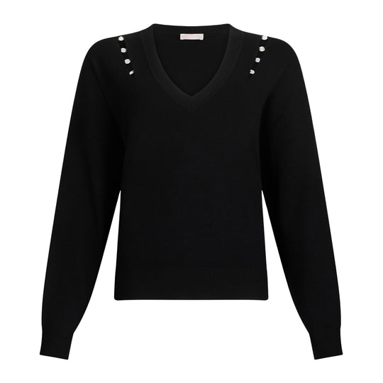 Maglia Donna Liu-Jo Unita Scollo V Profondo Con Pietre Nero
