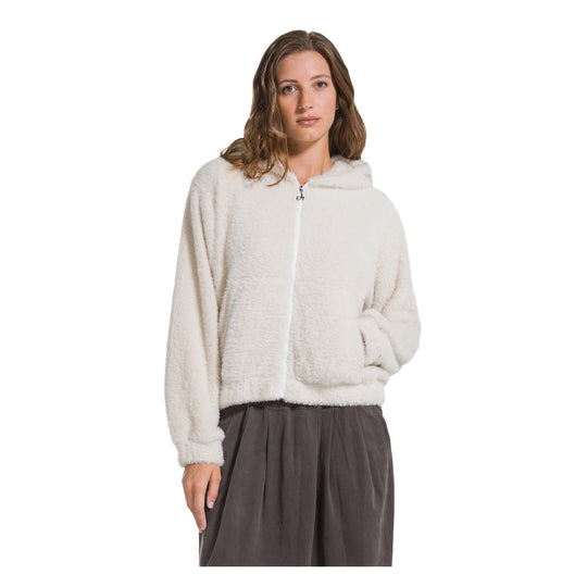 DEHA Felpa con ZIP E Cappuccio in Pile Leggero - Panna