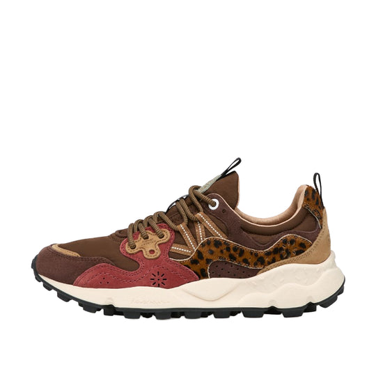 FLOWER MOUNTAIN Sneakers Unisex YAMANO 3 in Suede e Tessuto Tecnico - Marrone/Bordeaux/Animalier