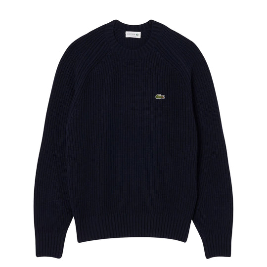 LACOSTE Maglione spesso in lana cardata con girocollo Blu Navy