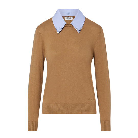 LIU-JO WHITE Maglia con dettaglio popeline - Beige