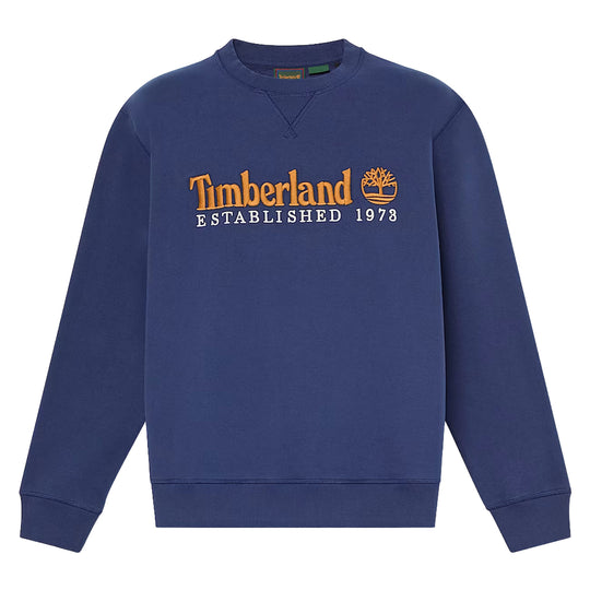 TIMBERLAND Felpa Uomo Girocollo Logo Established 1973 Ricamato - Blu Chiaro