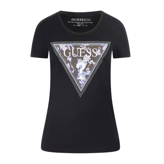 T-shirt Donna Guess Logo Triangolo Nero