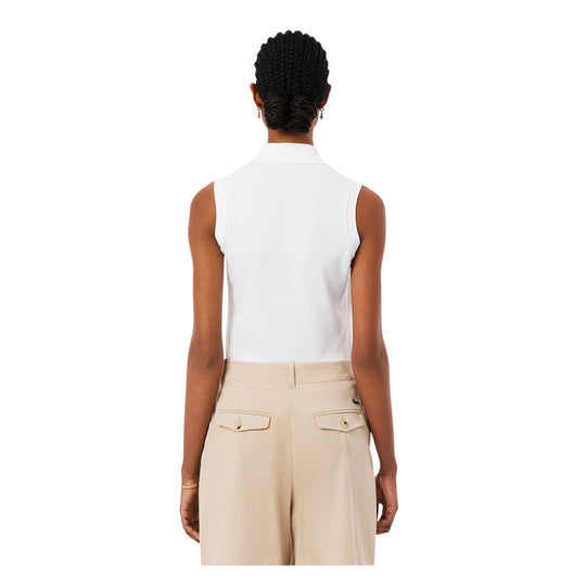 Damen Polo Lacoste Slim Fit Ärmellos Elastisch L.12.D Weiß