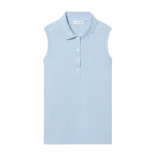Damen Polo Lacoste Slim Fit Ärmellos Elastisch L.12.D Hellblau