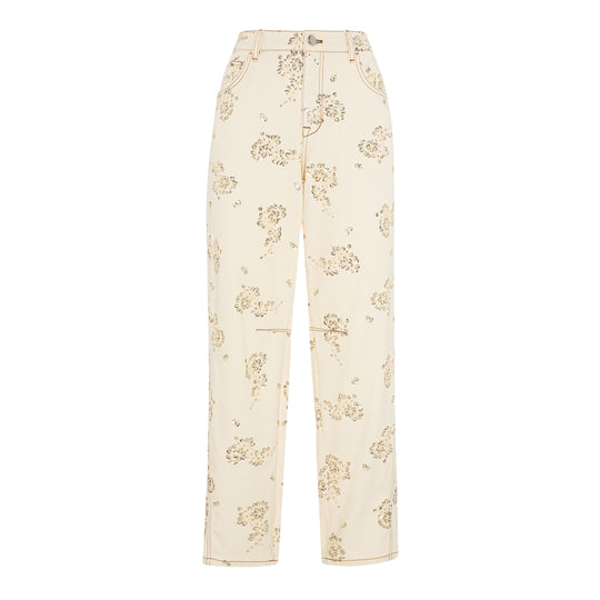 Women's Pants Manila Grace 5-Pocket Balloon Embroidered Sequins Cream