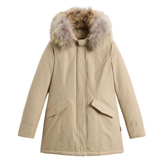Damesjack Woolrich Arctic Parka met afneembare bontkraag Zandkleurig