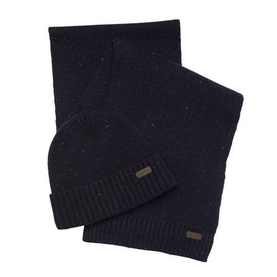 Set Regalo Barbour Cappello+Sciarpa Carlton Fleck Blu Navy