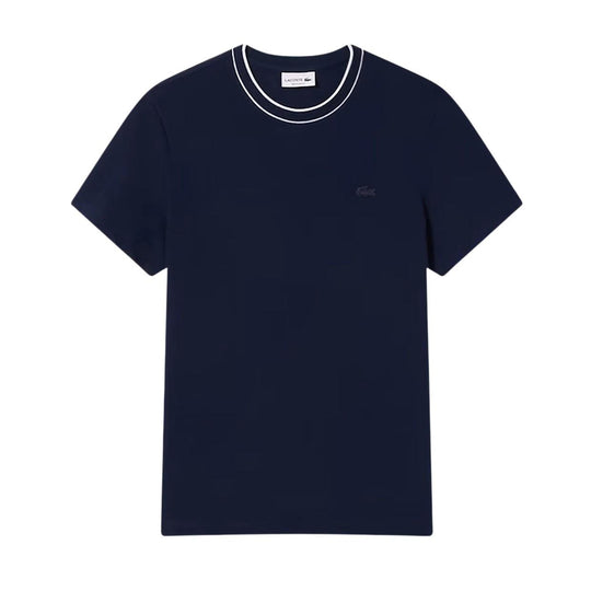T-shirt Uomo Lacoste Colletto Righe Blu Navy