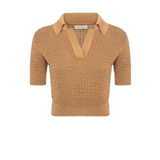 Women's Polo Manila Grace Short Sleeve Lurex Biscuit