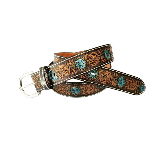 Unisex Gürtel El Charro Blumen Handbemalt Braun Mehrfarbig