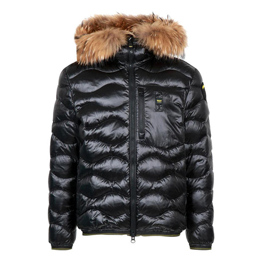 Heren Donsjack Blauer Wave Bomber Hd Bont Zwart